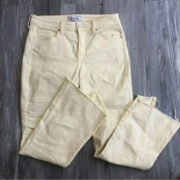 Etica‎ Micki crop flare denim jeans mellow yellow size 26 - Picture 3 of 13